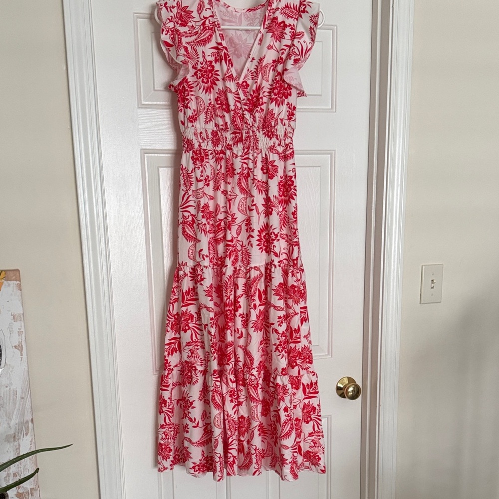 Floral Red and White Women's Dress